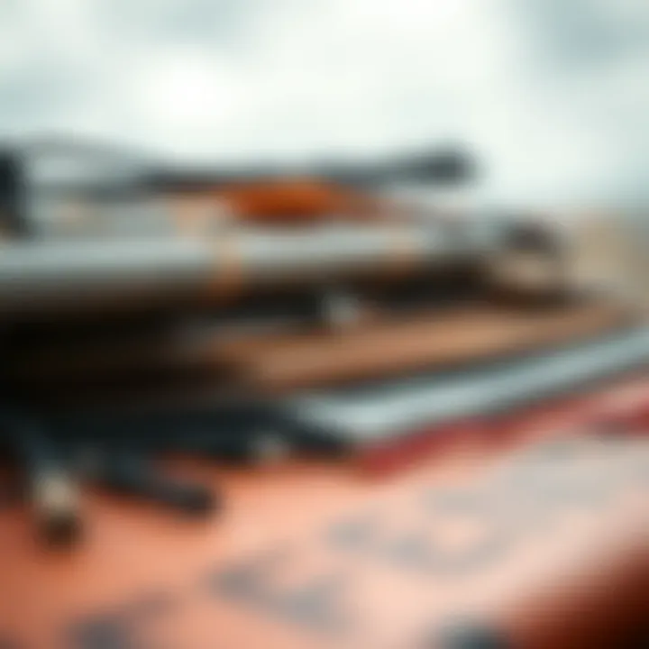 A detailed view of construction materials used in creating split kiteboards.