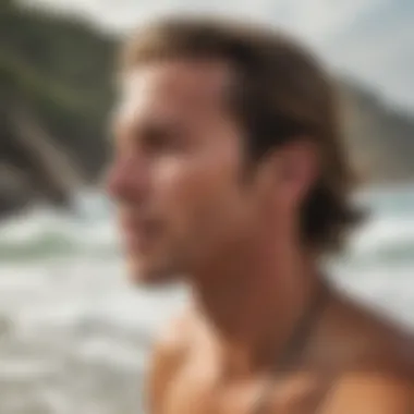 Preparing for the Waves with Ear Plugs Surfer applying ear plugs before hitting the waves