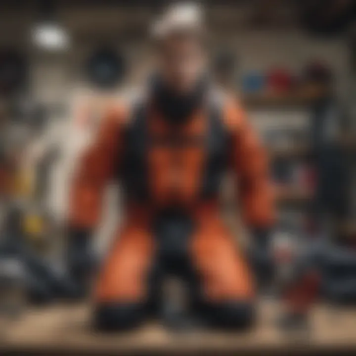 Maintenance tips for survival dry suits on a workbench