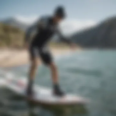 A premium foil board with branding clearly visible, demonstrating brand reputation in kiteboarding.