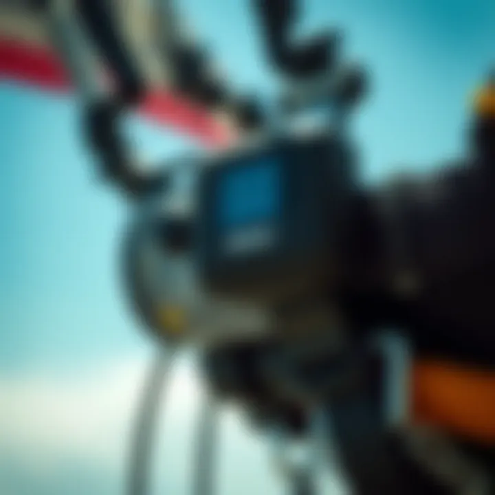 Close-up view of a WOO device attached to a kitesurfing harness