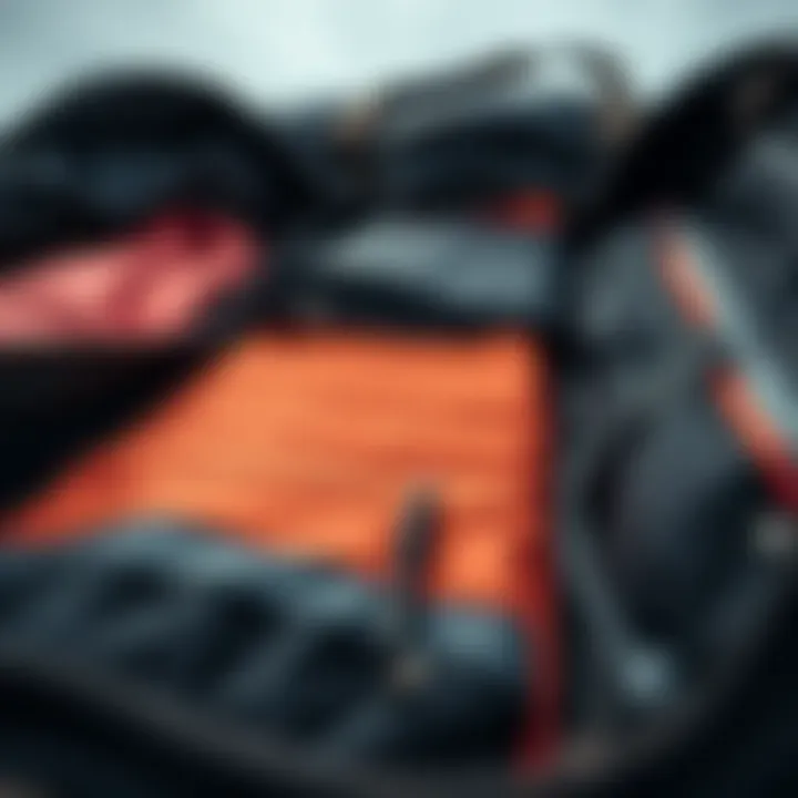 Compartmental Organization in Wing Foil Board Bags Detailed view of wing foil board bag compartments and organization