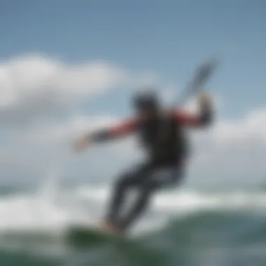 Kiteboarding Action with Oceanus Reel Leash Kiteboarder using the Oceanus reel leash in a dynamic environment.