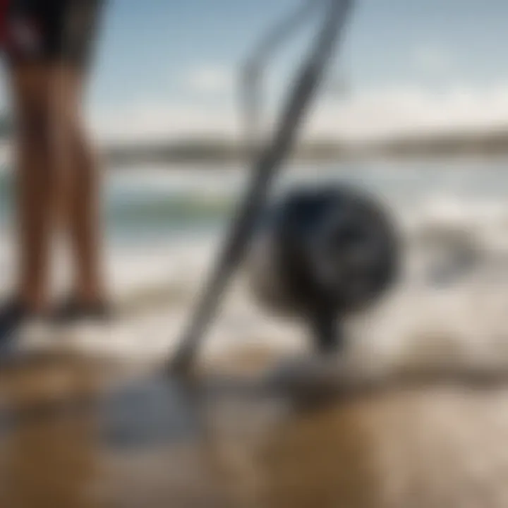 A close-up of a kitesurfing pump showcasing its design and functionality.