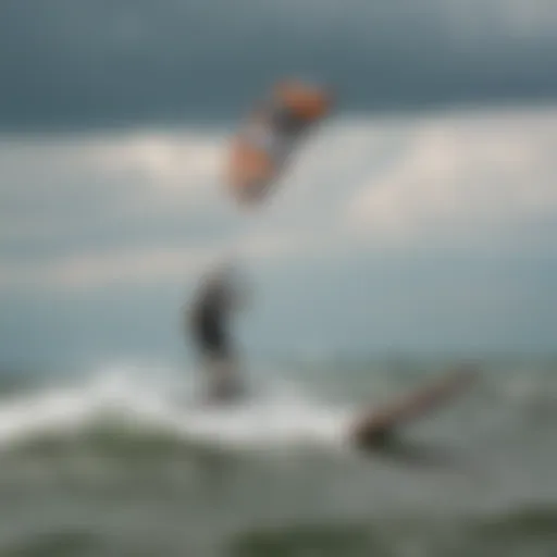 Kiteboarding action on Lake Erie waves