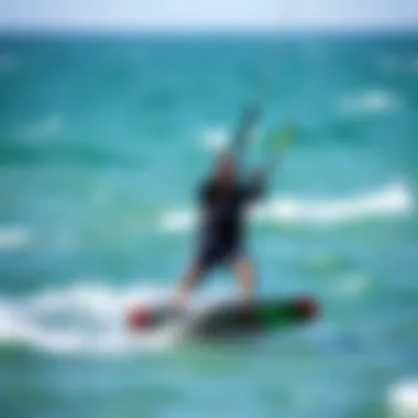 Kiteboarder wearing a wetsuit in diverse water conditions