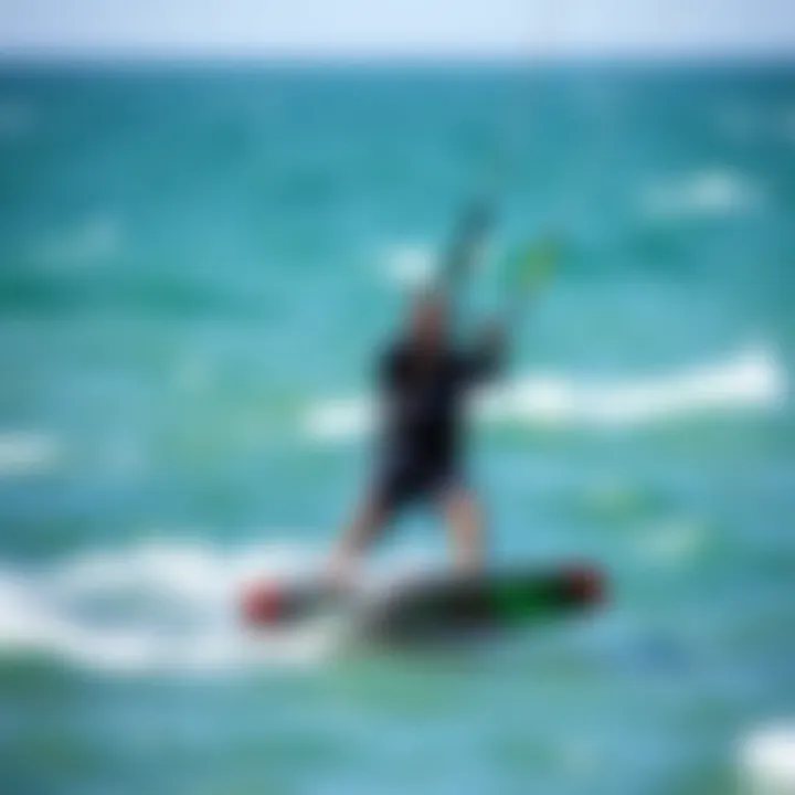 Kiteboarder wearing a wetsuit in diverse water conditions