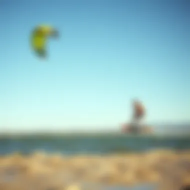 Kiteboarding in Colorado's Coastal Breeze Kiteboarder riding on a Colorado beach with clear skies
