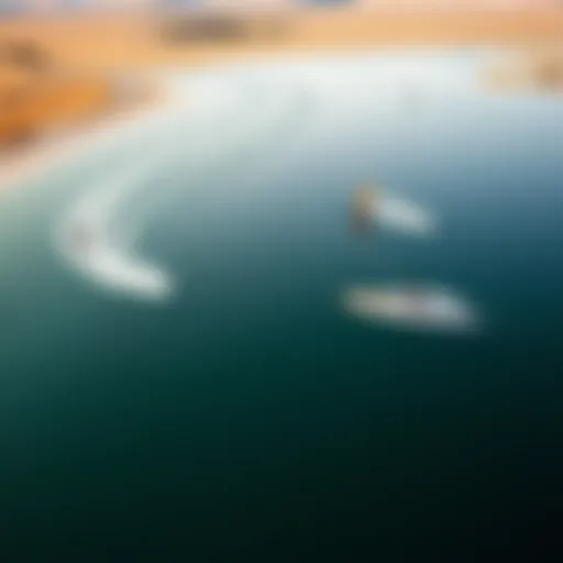 Aerial Kiteboarding in Colorado Aerial view of kiteboarders on a windy Colorado lake