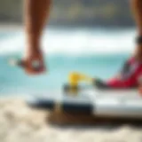 Examining the condition of a used kite board