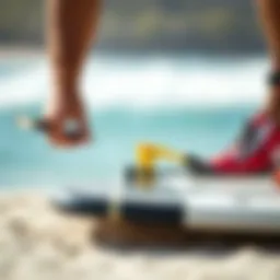 Examining the condition of a used kite board