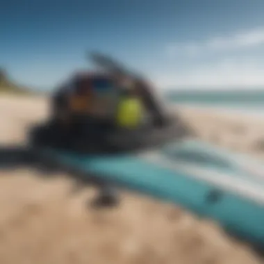 Kiteboarding gear set up ready for action
