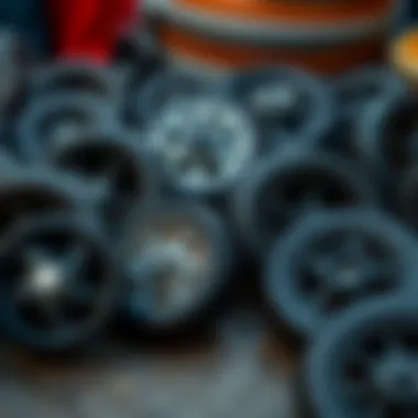 An assortment of Dakine luggage wheels showcasing different styles.