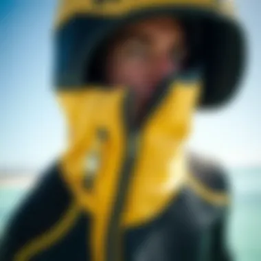 Wetsuit features highlighted, including zippers and seams