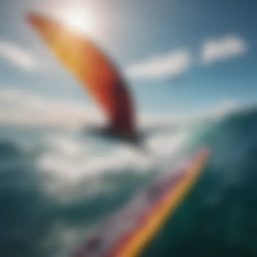 A vibrant wing surfing scene showcasing colorful wings against the backdrop of a sunny ocean