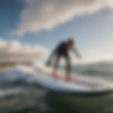 Essential Wing Surfing Gear A close-up of specialized wing surfing gear including the wing and board