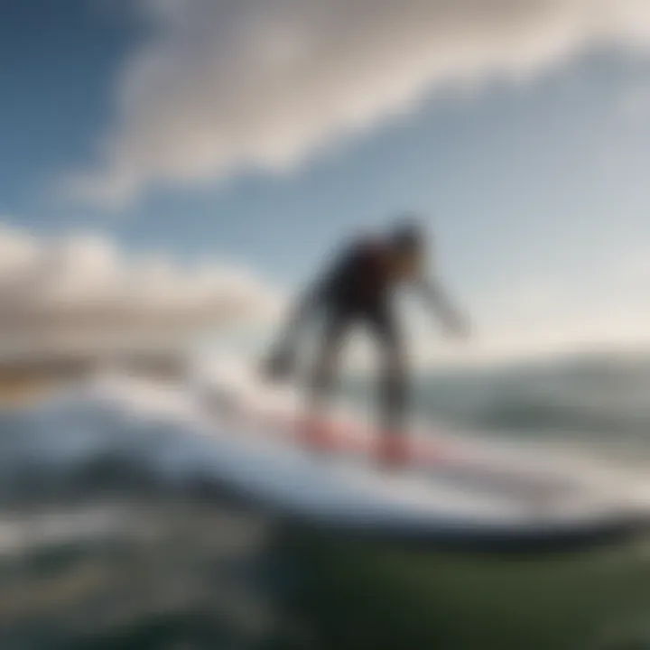 Essential Wing Surfing Gear A close-up of specialized wing surfing gear including the wing and board